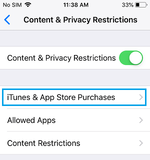Вариант настроек покупок в iTunes и App Store на iPhone