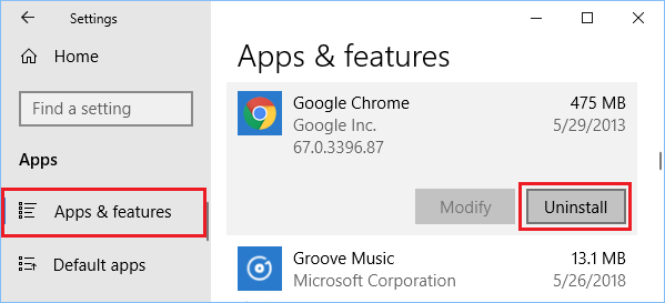 Удалите браузер Chrome с компьютера Windows