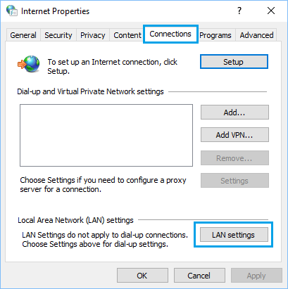 Параметр настроек локальной сети в Windows
