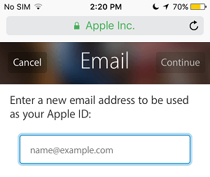 Введите новый Apple ID