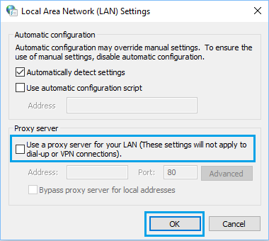 Отключить подключения к прокси-серверу на компьютере с Windows