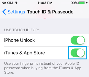Включить Touch ID для iTunes и App Store