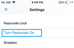 Включите пароль для приложения Dropbox на iPhone