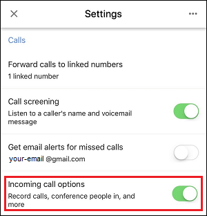 Включить параметры входящего вызова в Google Voice