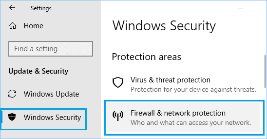 Параметры брандмауэра и защиты сети на экране безопасности Windows 