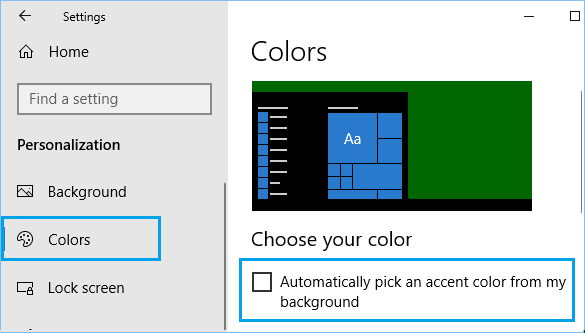 Отключить опцию автоматического изменения цвета фона в Windows 10