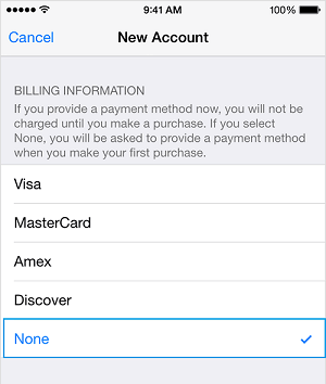 Нет варианта оплаты на экране платежной информации Apple ID