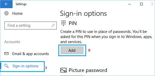Добавить параметр входа с помощью PIN-кода в Windows 10