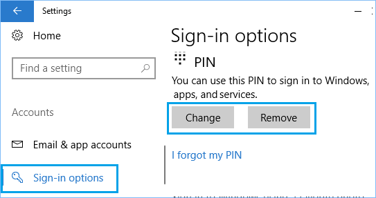 Изменить или удалить параметр входа с помощью PIN-кода в Windows 10