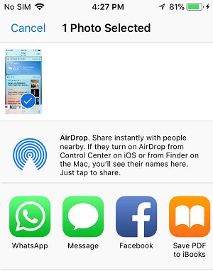 Поделитесь снимком экрана с помощью AirDrop и других приложений на iPhone