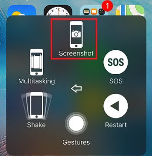 Параметр «Снимок экрана» в вспомогательном сенсорном меню на iPhone