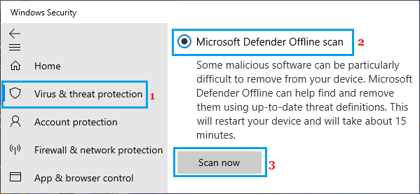Параметр автономного сканирования Microsoft Defender на ПК с Windows