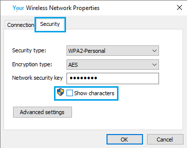Экран свойств беспроводной сети в Windows 10