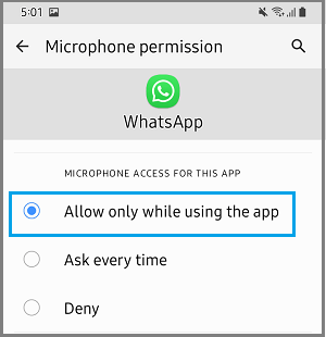 Разрешить WhatsApp доступ к микрофону
