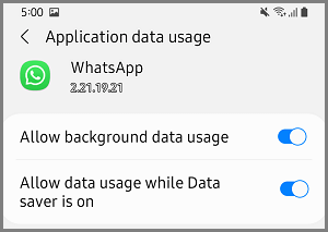 Разрешить WhatsApp использовать сотовые данные