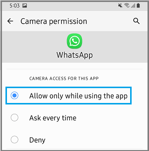 Разрешить WhatsApp доступ к камере