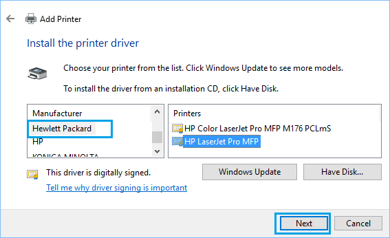 Установите драйвер принтера в Windows 10