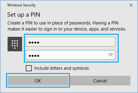Установите PIN-код в качестве пароля для входа в компьютер