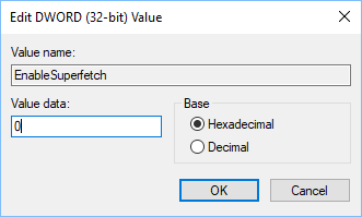 Изменить значение DWORD для SuperFetch в Windows 10 