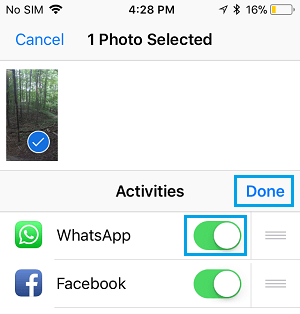 Включить WhatsApp в меню общего доступа на iPhone