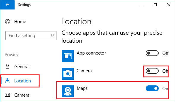 Отключить отслеживание местоположения для определенных приложений в Windows 10