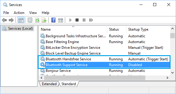 Служба поддержки Bluetooth в Windows 10