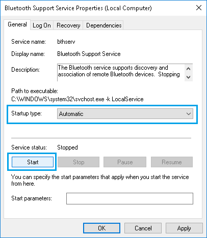 Запустите службу поддержки Bluetooth в Windows 10