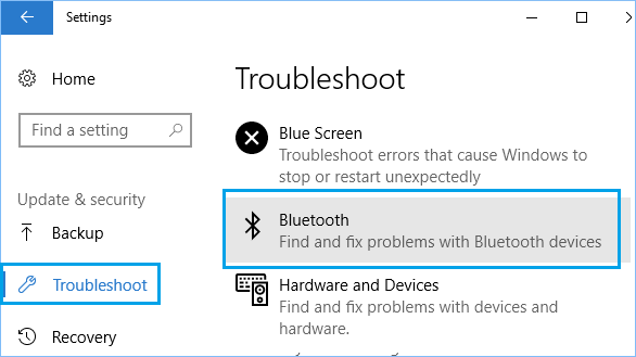 Устранение неполадок с параметром Bluetooth в Windows 10