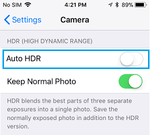 Отключить опцию Auto HDR на iPhone