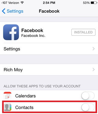 Синхронизация контактов Facebook с iPhone — шаг 5