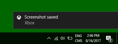 Скриншот всплывающего окна с сохраненным уведомлением в Windows 10