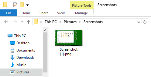 Скриншоты, сохраненные в папке «Изображения» в Windows