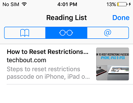 Доступ к списку для чтения Safari на iPhone
