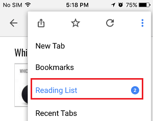 Доступ к списку для чтения в браузере iPhone Chrome