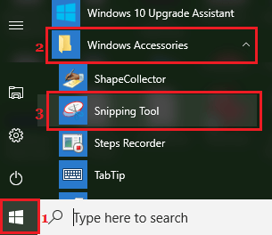 Запустите Snipping Tool с помощью параметра «Пуск» в Windows 10