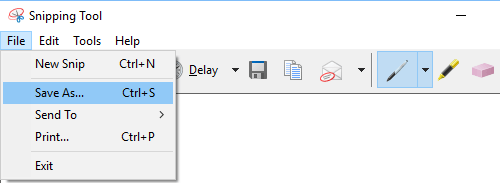 Параметр «Сохранить файл» в Windows Snipping Tool