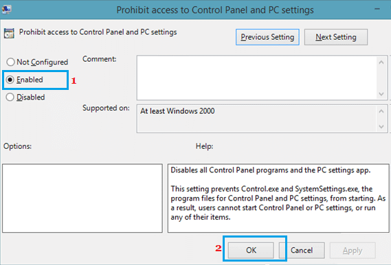 Запретить доступ к панели управления и настройкам ПК в Windows 10