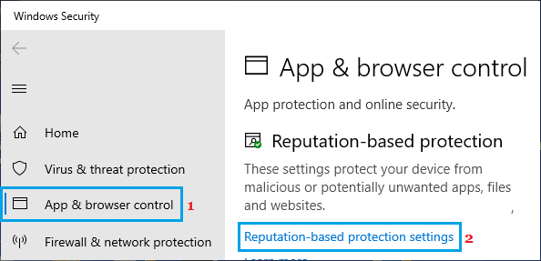 Параметр «Параметры защиты на основе репутации» в Защитнике Windows
