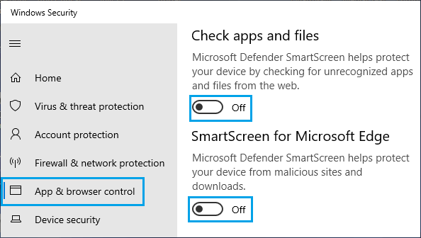Отключить фильтр SmartScreen на ПК с Windows