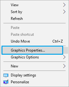 Опция графических свойств в Windows 10