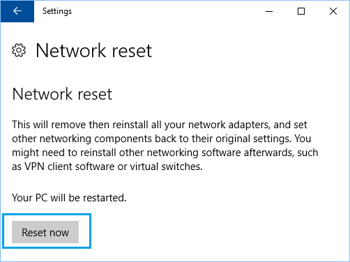 Сбросить настройки сети в Windows 10