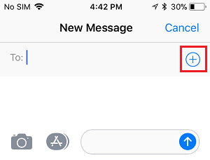 Значок «плюс» в приложении «Сообщения» на iPhone