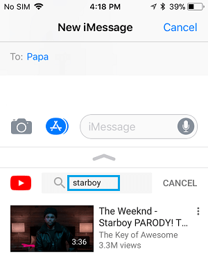 Поиск видео YouTube в приложении «Сообщения» на iPhone