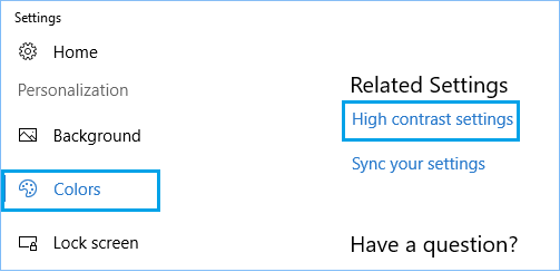 Опция настроек высокой контрастности в Windows 10