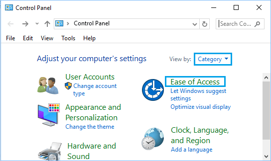 Параметр «Простота доступа» в панели управления Windows 10