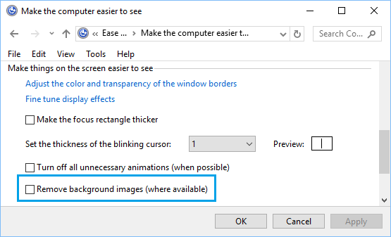 Отключить параметр «Удалить фоновые изображения» в Windows 10
