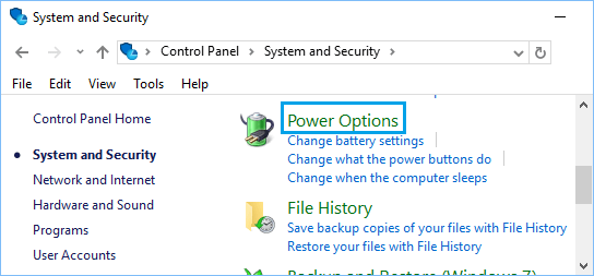 Вкладка «Электропитание» в панели управления Windows 10