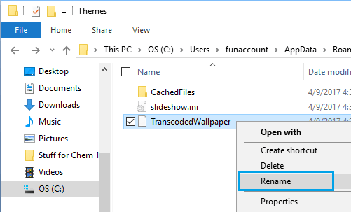 Переименовать папку TranscodedWallpaper в Windows 10