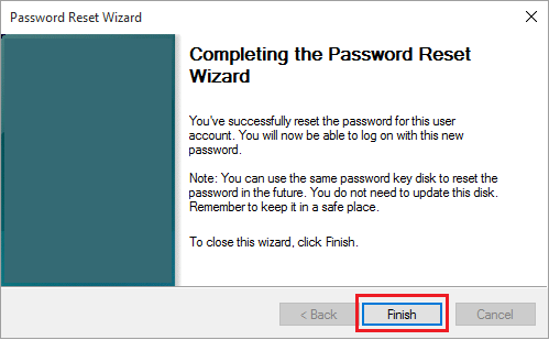 Процесс сброса пароля завершен в Windows 10