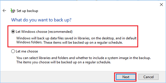 Разрешить Windows выбирать параметр «Файлы для резервного копирования» в Windows 10